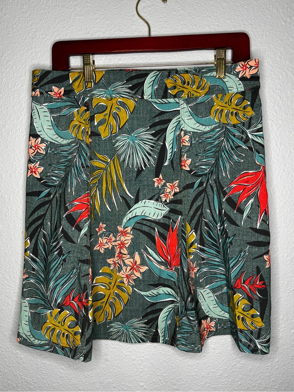 Rip Skirt Green Tropical Plant Print Wrap Skirt Quick Dry Length 2 Little Leg M - Picture 2 of 3